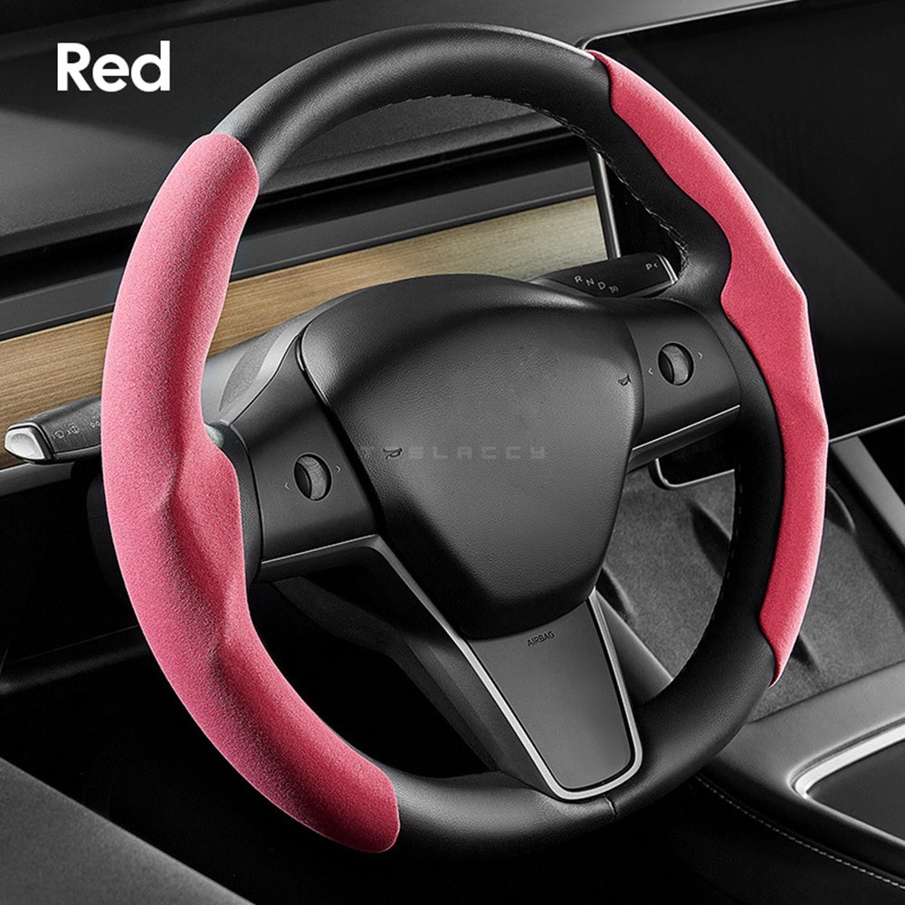 Car Steering Wheel Cover for Tesla Model 3 Y Carbon Fiber Suede Leather Anti-fur Non-Slip Auto Booster Anti-skid Breathable