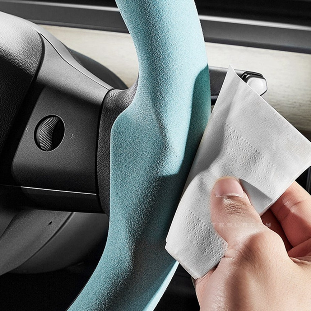 Car Steering Wheel Cover for Tesla Model 3 Y Carbon Fiber Suede Leather Anti-fur Non-Slip Auto Booster Anti-skid Breathable
