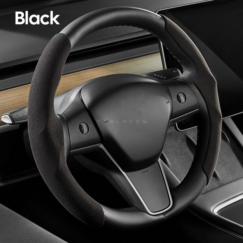Car Steering Wheel Cover for Tesla Model 3 Y Carbon Fiber Suede Leather Anti-fur Non-Slip Auto Booster Anti-skid Breathable